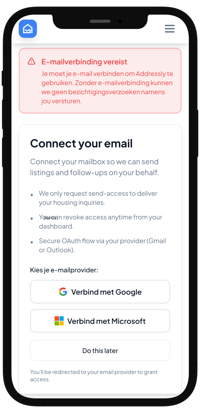 E-mailverbinding scherm
